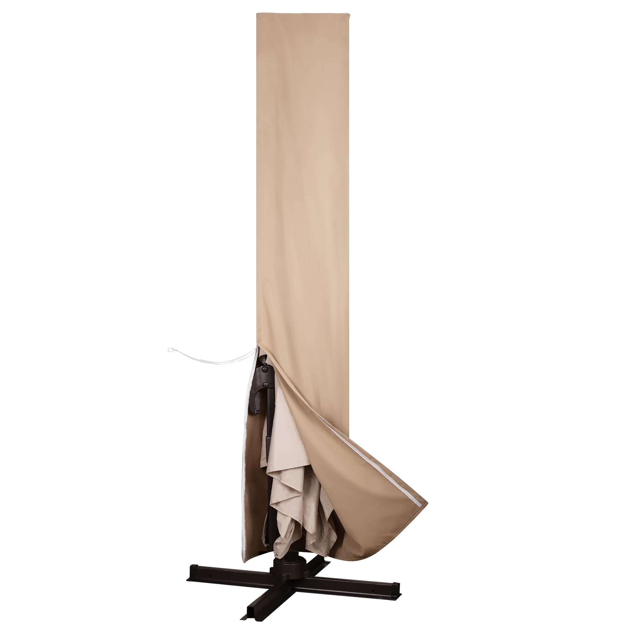 Jentafix front view of cover on offset umbrella protecting canopy