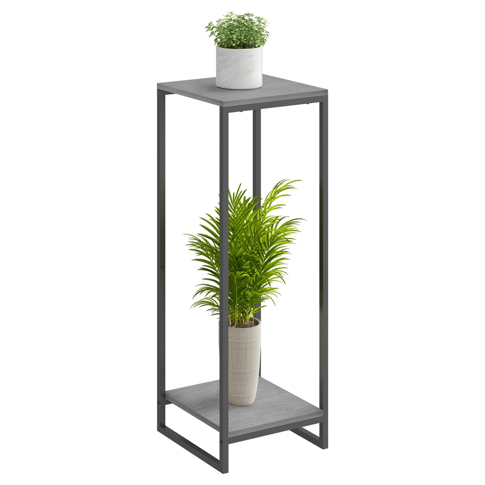 JEPRECO front view of oak grey plant stand showcasing space-saving benefit