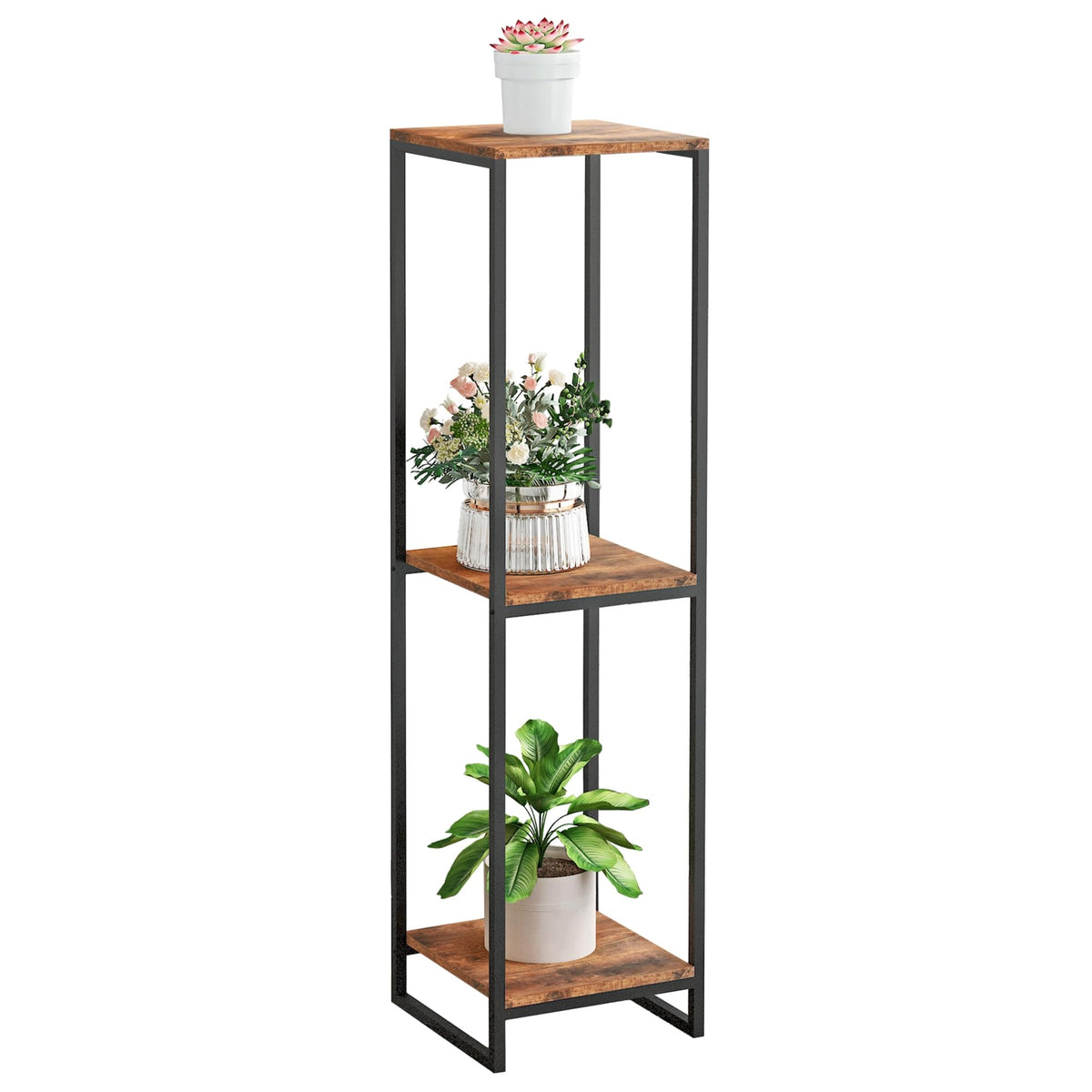 JEPRECO front view of 3-tier corner plant stand showing neat vertical display benefit