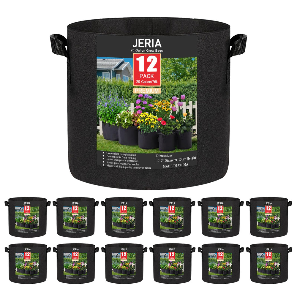 JERIA front packaging showing 12-pack and durable 20-gallon benefit