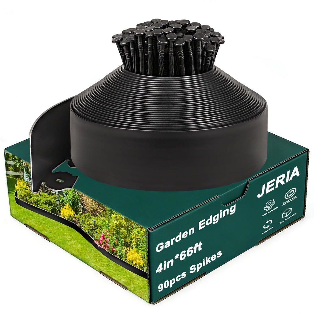 JERIA front view of rolled edging kit showing full length and spikes benefit clear borders