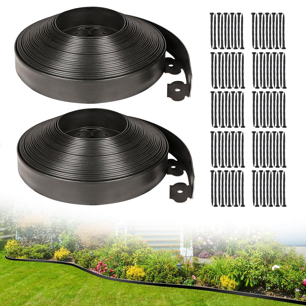 JERIA front view of packaging showing 100ft roll and 120 spikes for easy borders