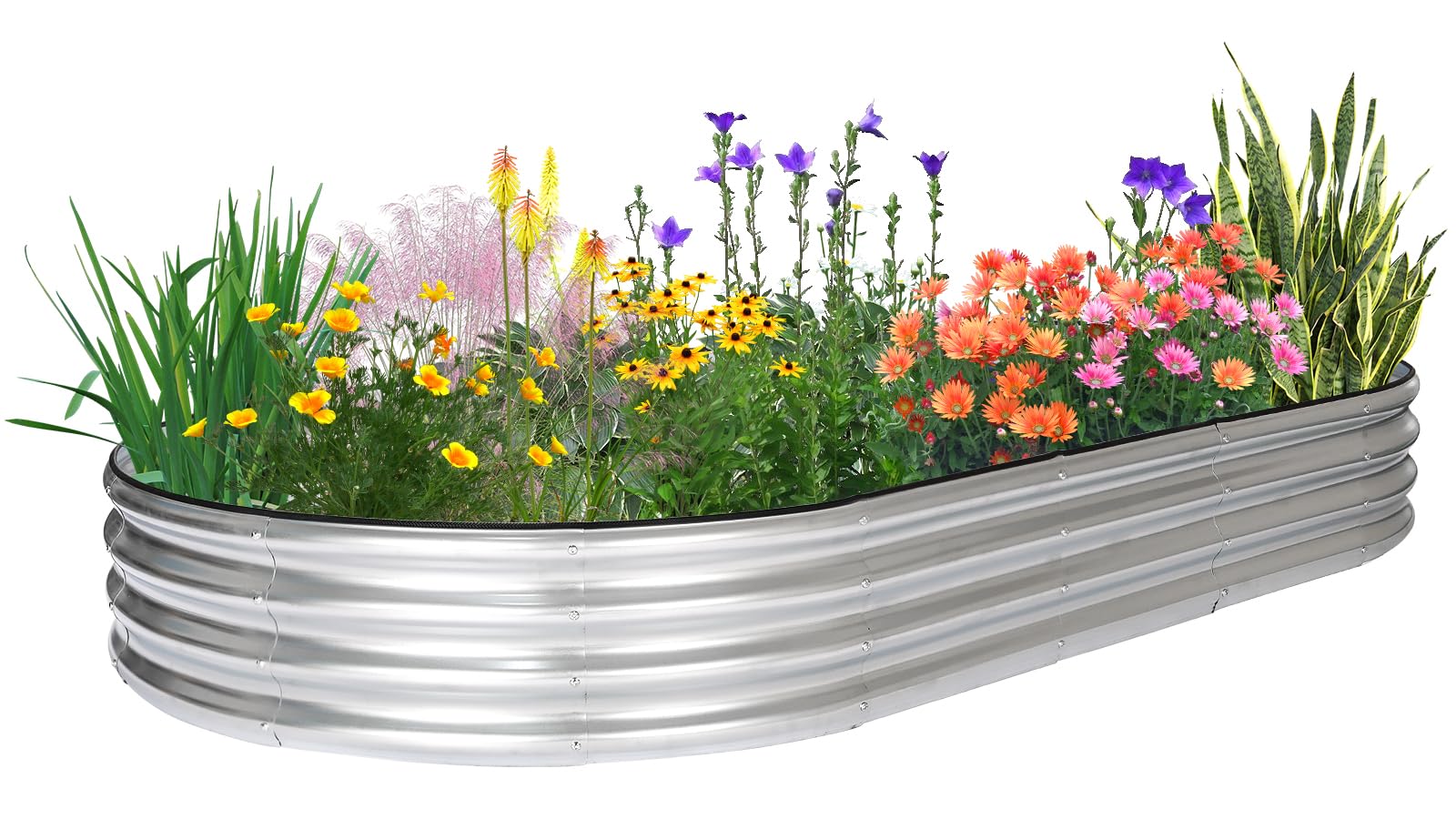 JERIA front view of assembled oval raised bed showing neat planting space and durability