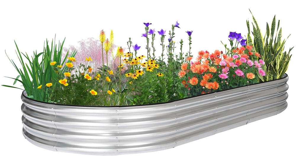 JERIA front view of assembled oval raised bed showing neat planting space and durability