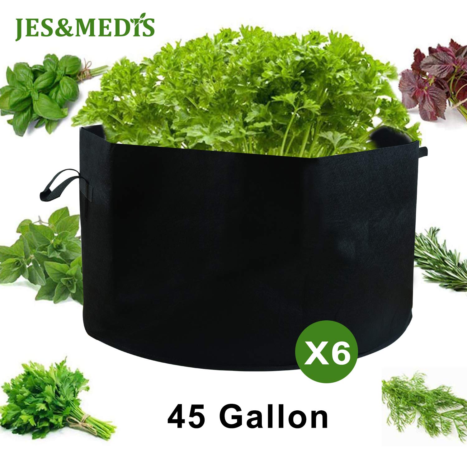 JES&MEDIS 45 gallon bag next to tools to show scale and planting capacity