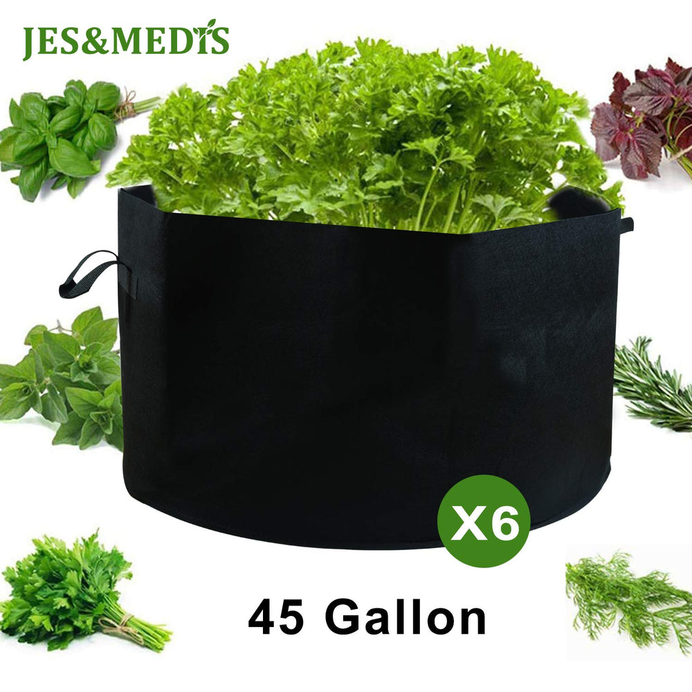 JES&MEDIS 45 gallon bag next to tools to show scale and planting capacity