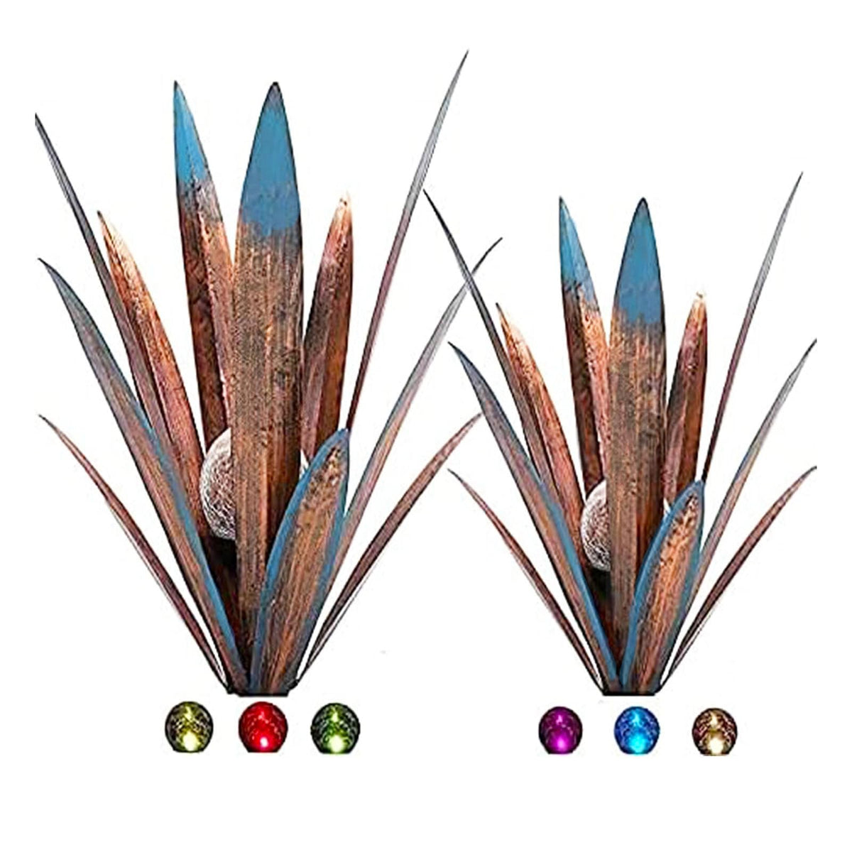 Jesokiibo front view of two agave sculptures offering rustic curb appeal