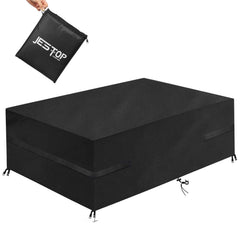 JESTOP front view full cover protecting a rectangular patio set benefits weather protection