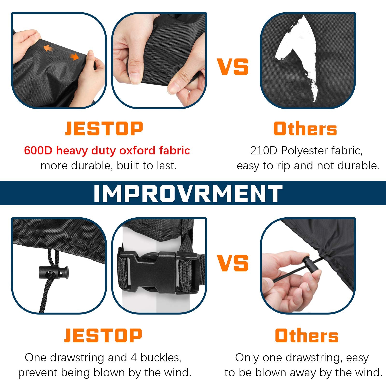 JESTOP size comparison next to a chair illustrating coverage for large sets