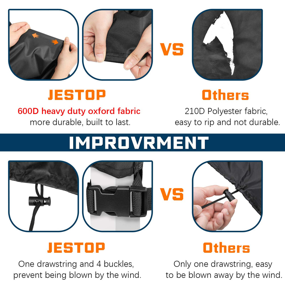 JESTOP size comparison next to a chair illustrating coverage for large sets