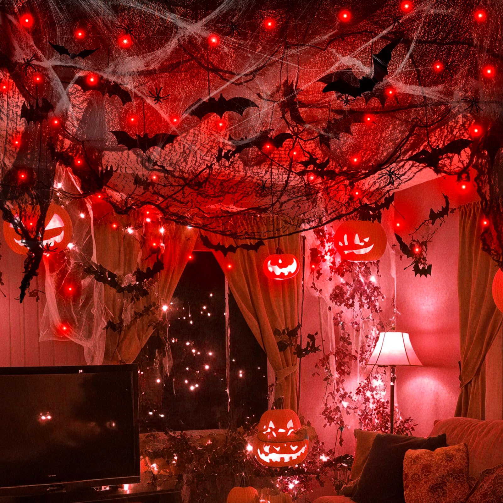 Jetec faux bats and spiders arranged in layered display for depth