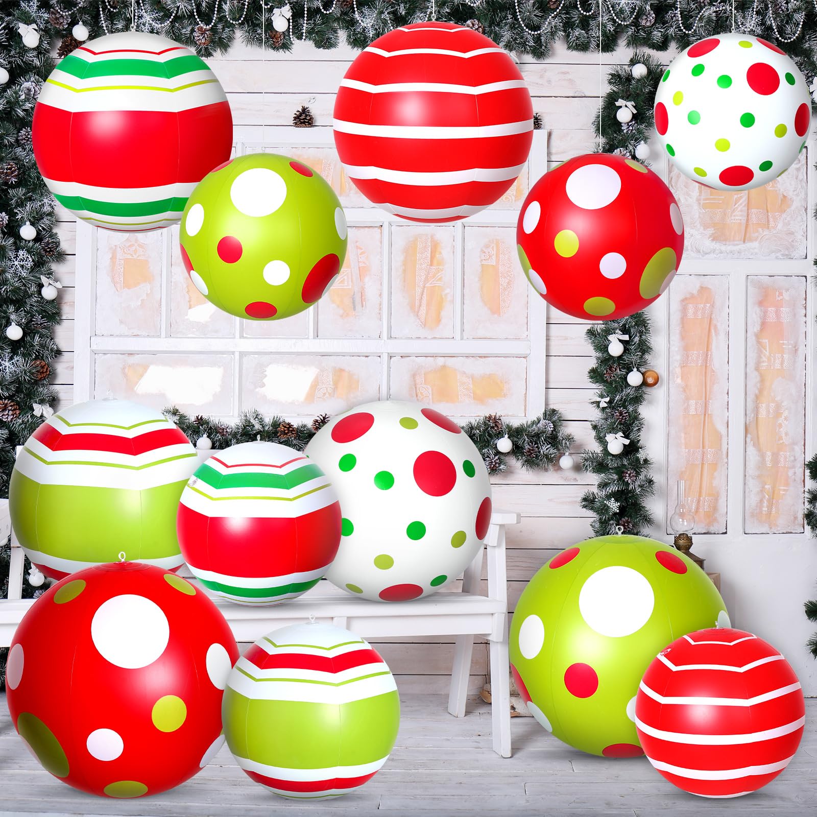 Jetec front packaging view showing 12 festive inflatable balls and vibrant patterns