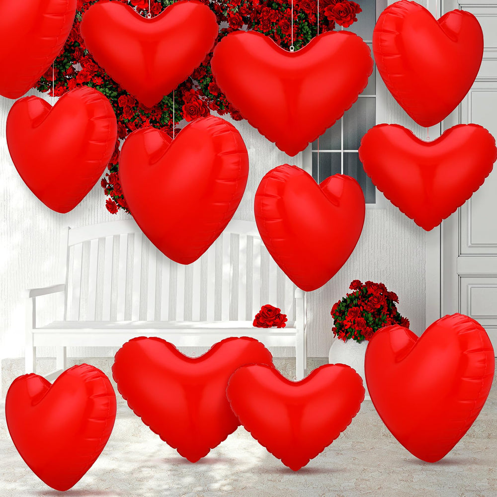 Jetec front view of 12-pack red inflatable hearts showing contents and color benefit