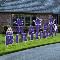 Jetec front packaging showing full purple yard sign set and stakes for easy setup