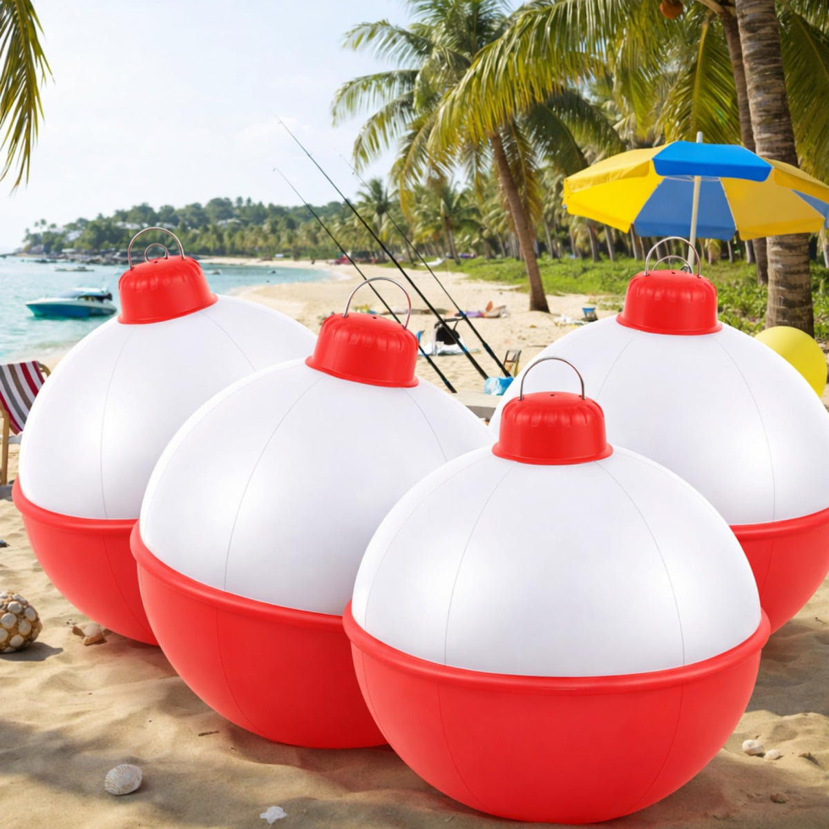 Jetec front view of four red white bobbers showing bold party impact
