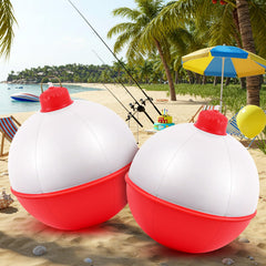 Jetec front view of two hanging bobbers showing bold red and white accents for visibility