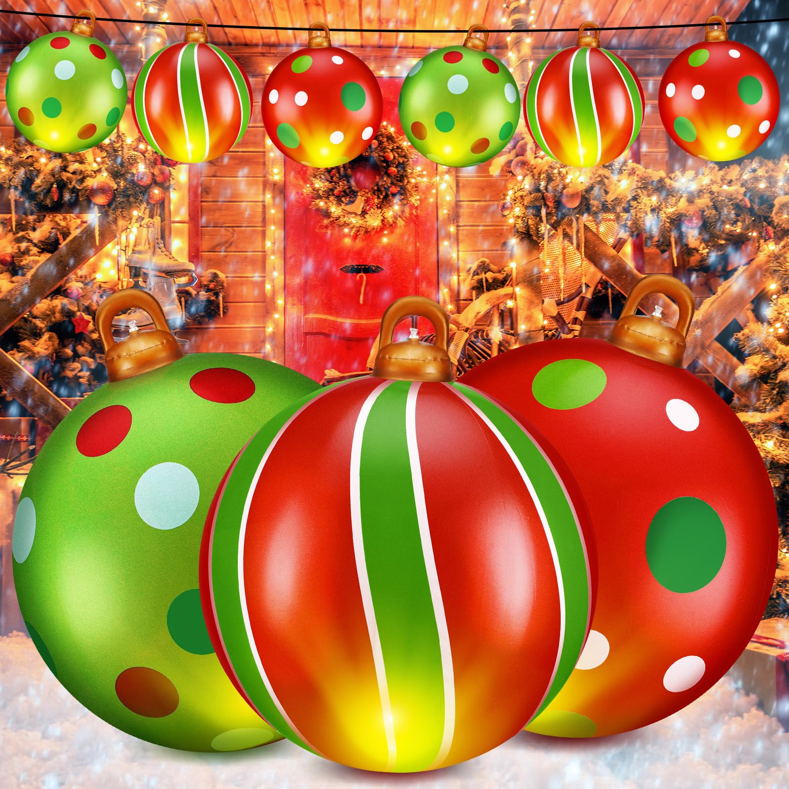 Jetec front view of three inflatable balls showing festive yard benefit
