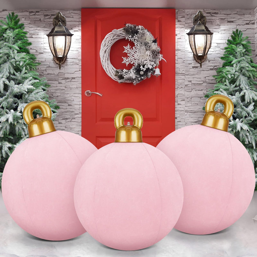 Jetec front view of three inflatable Christmas balls showing festive curb appeal
