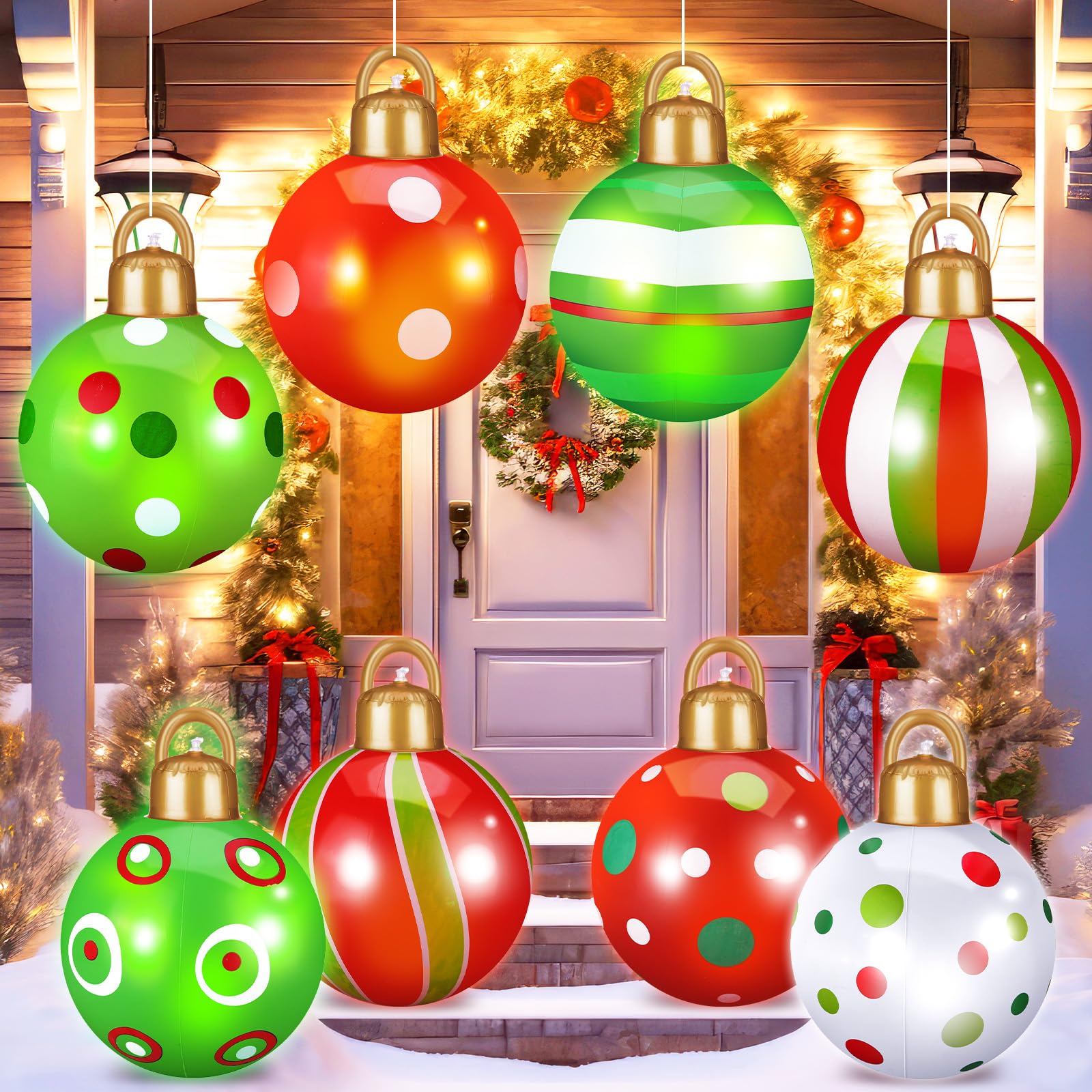Jetec front view of all eight inflatable balls showing colorful festive designs and easy hanging