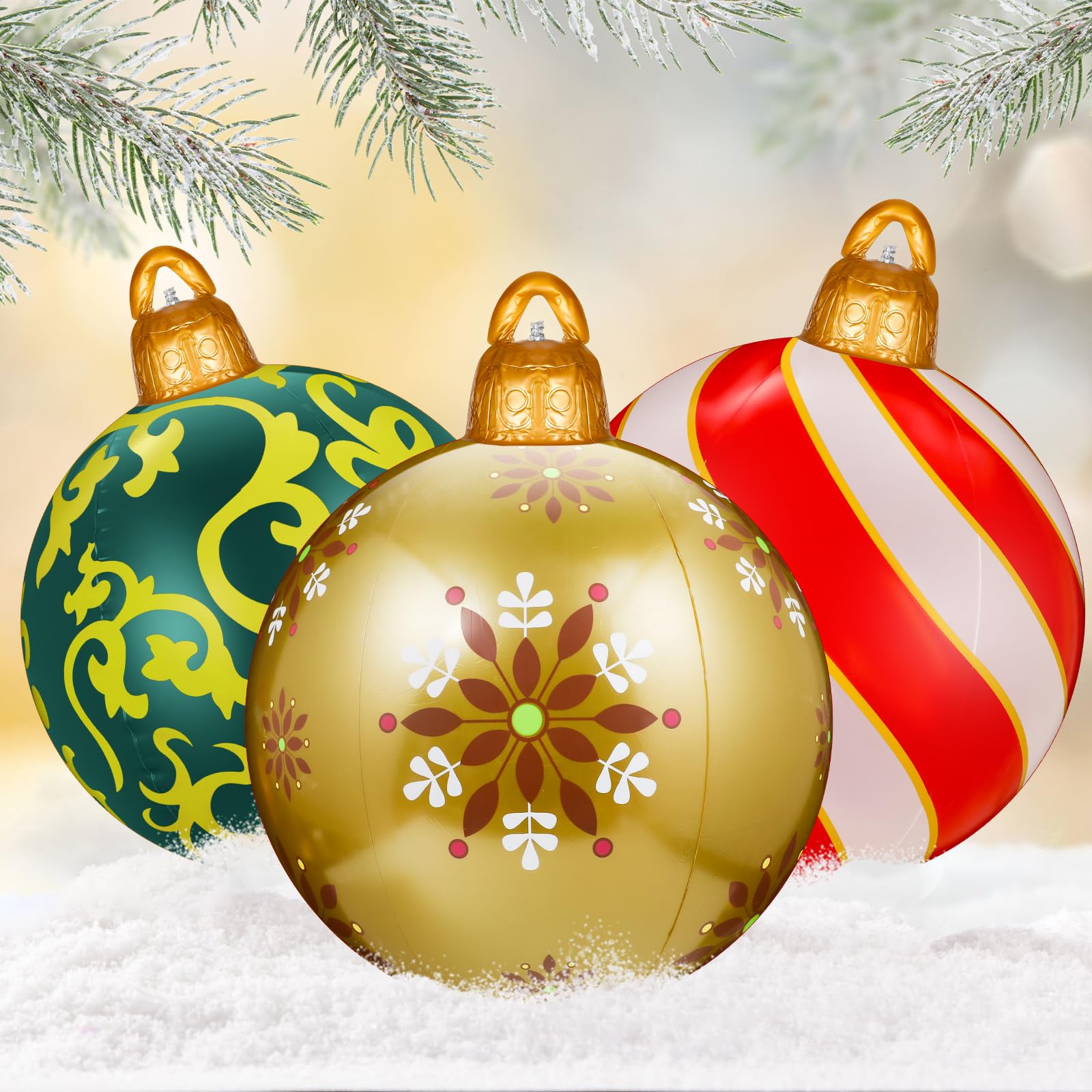 Jetec front view of three inflatable Christmas balls showing festive curb appeal