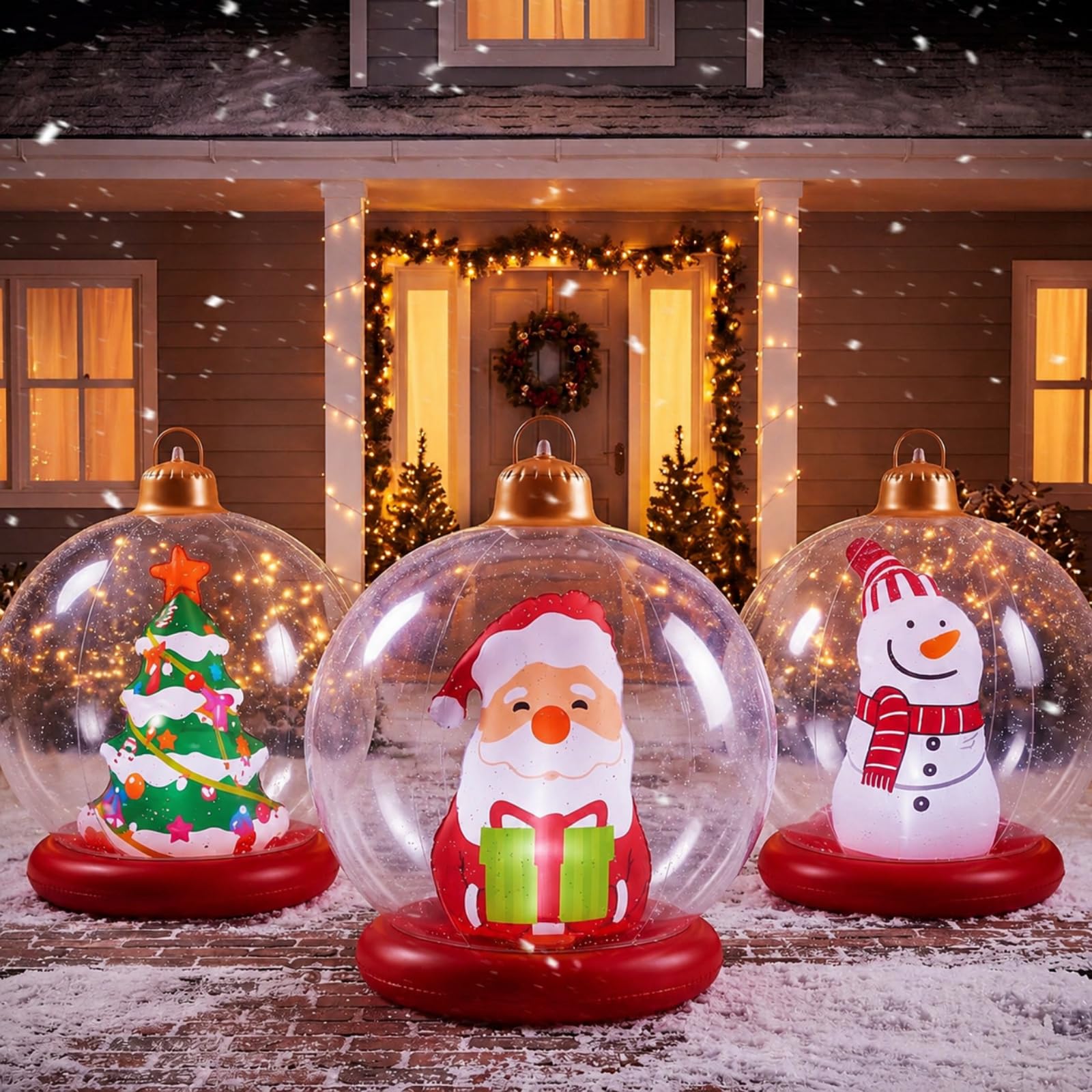 Jetec front view of three inflatable balls showing festive yard impact