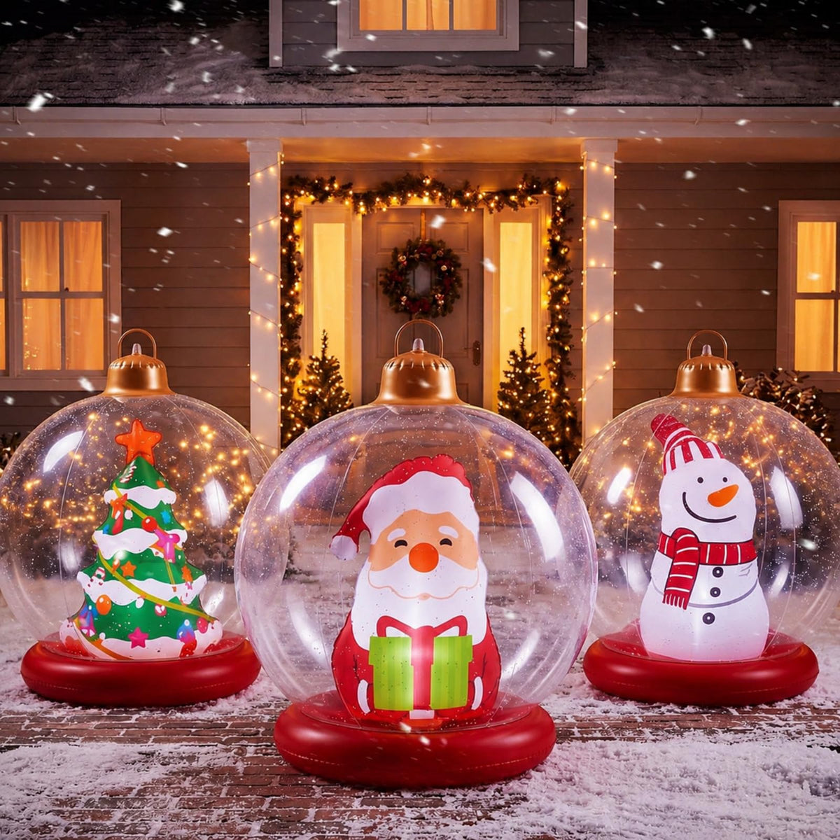 Jetec front view of three inflatable balls showing festive yard impact
