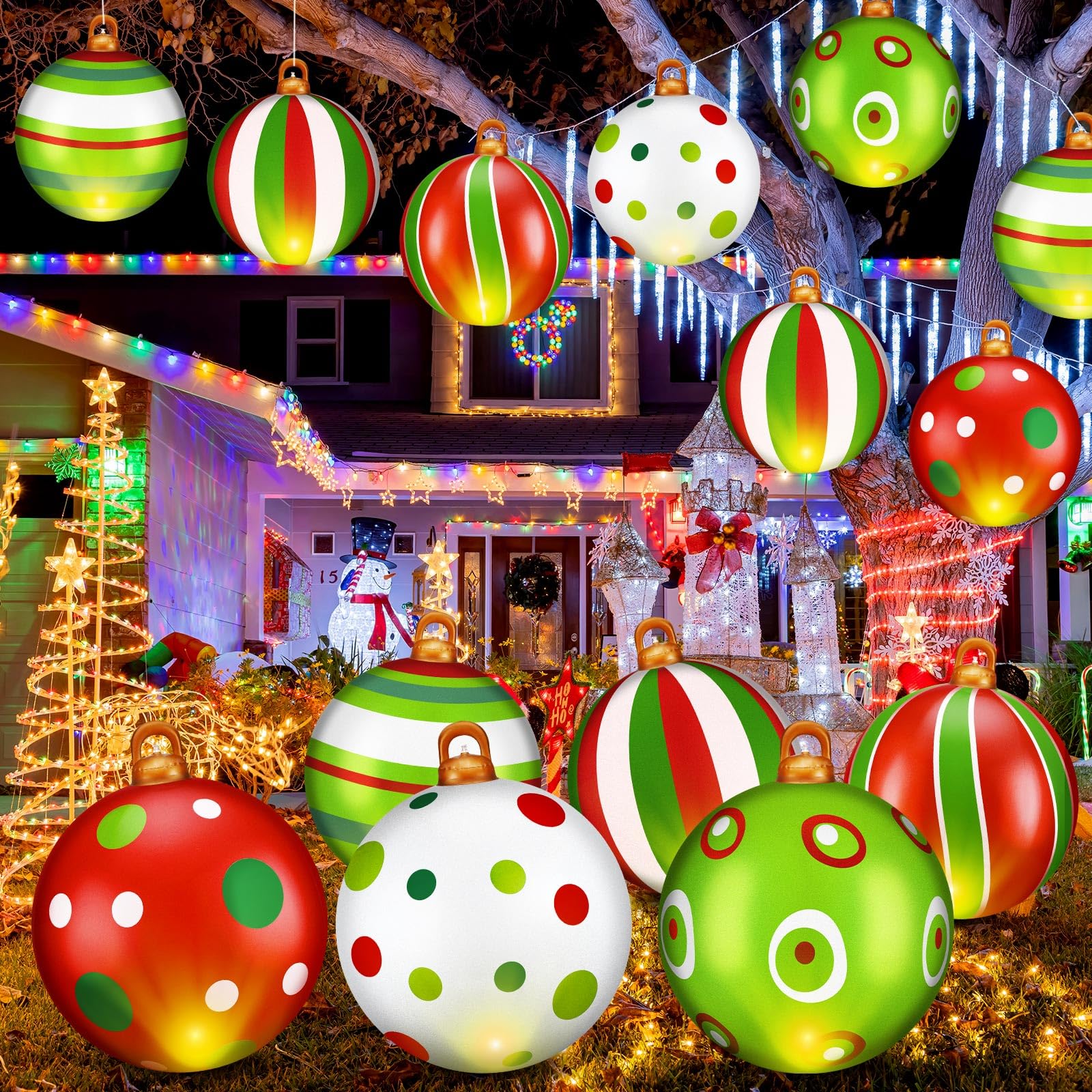 Jetec hanging from tree branch showing easy suspension and layered holiday lighting effect