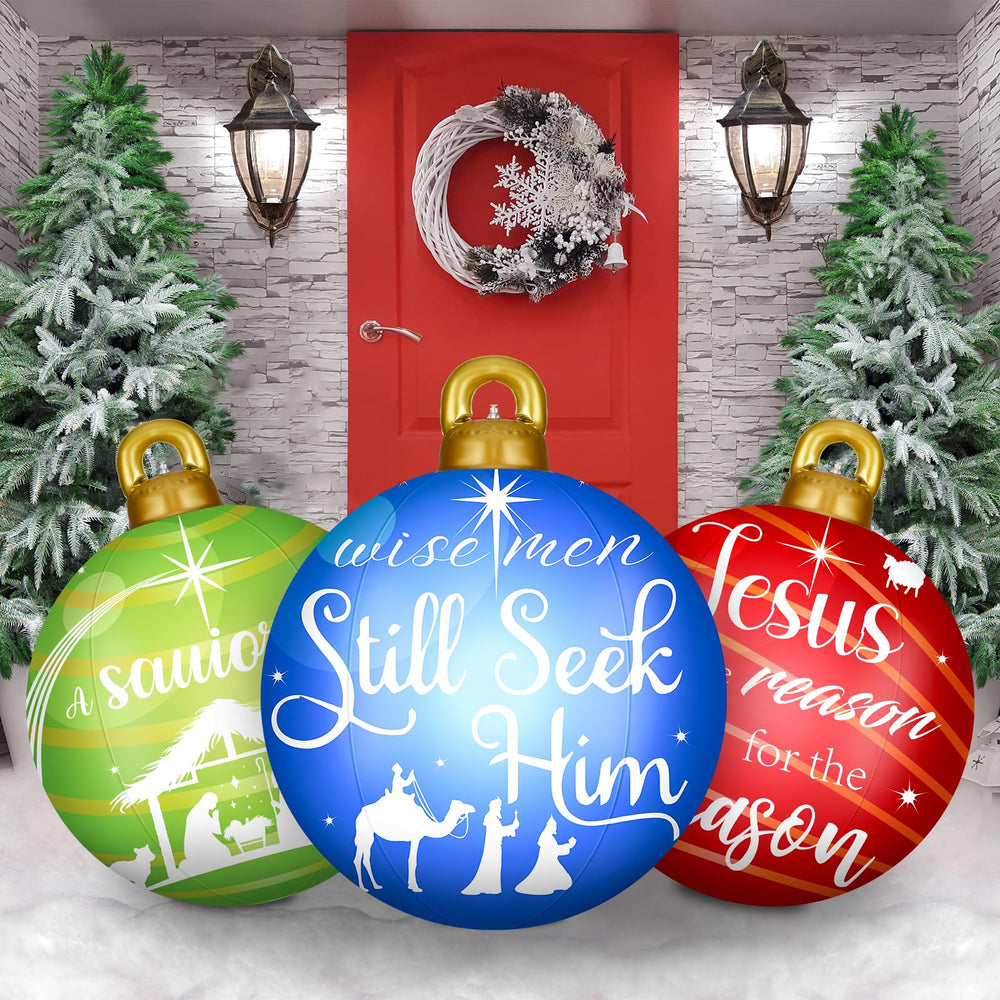 Jetec front view of three inflatable Christmas balls bright curb appeal