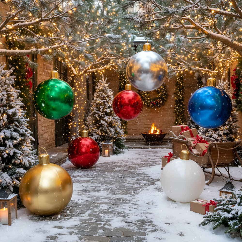 Jetec inflatables staged on a porch creating festive curb appeal and welcoming entry