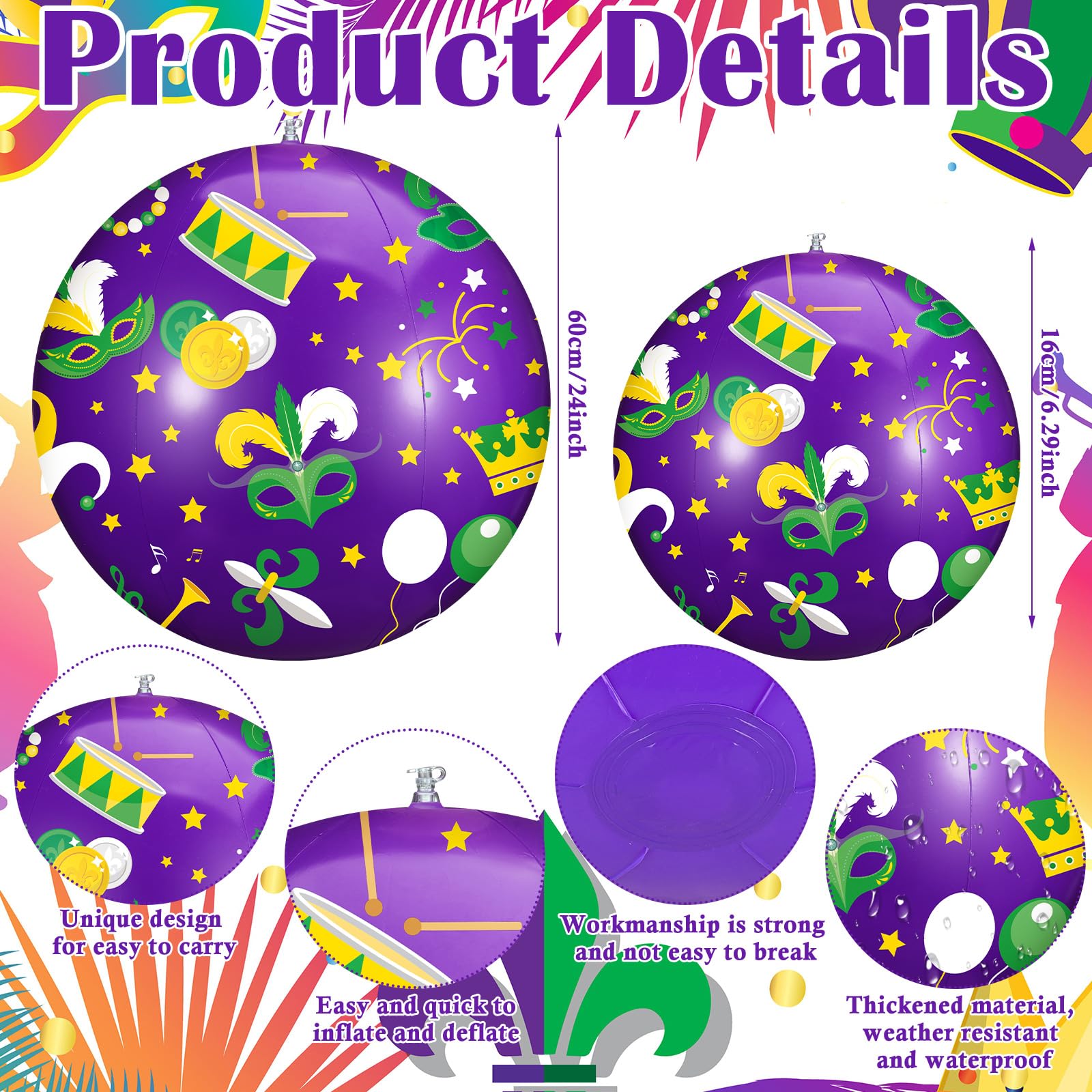Jetec close-up of 24-inch inflatable printed mask detail highlighting festive design benefit