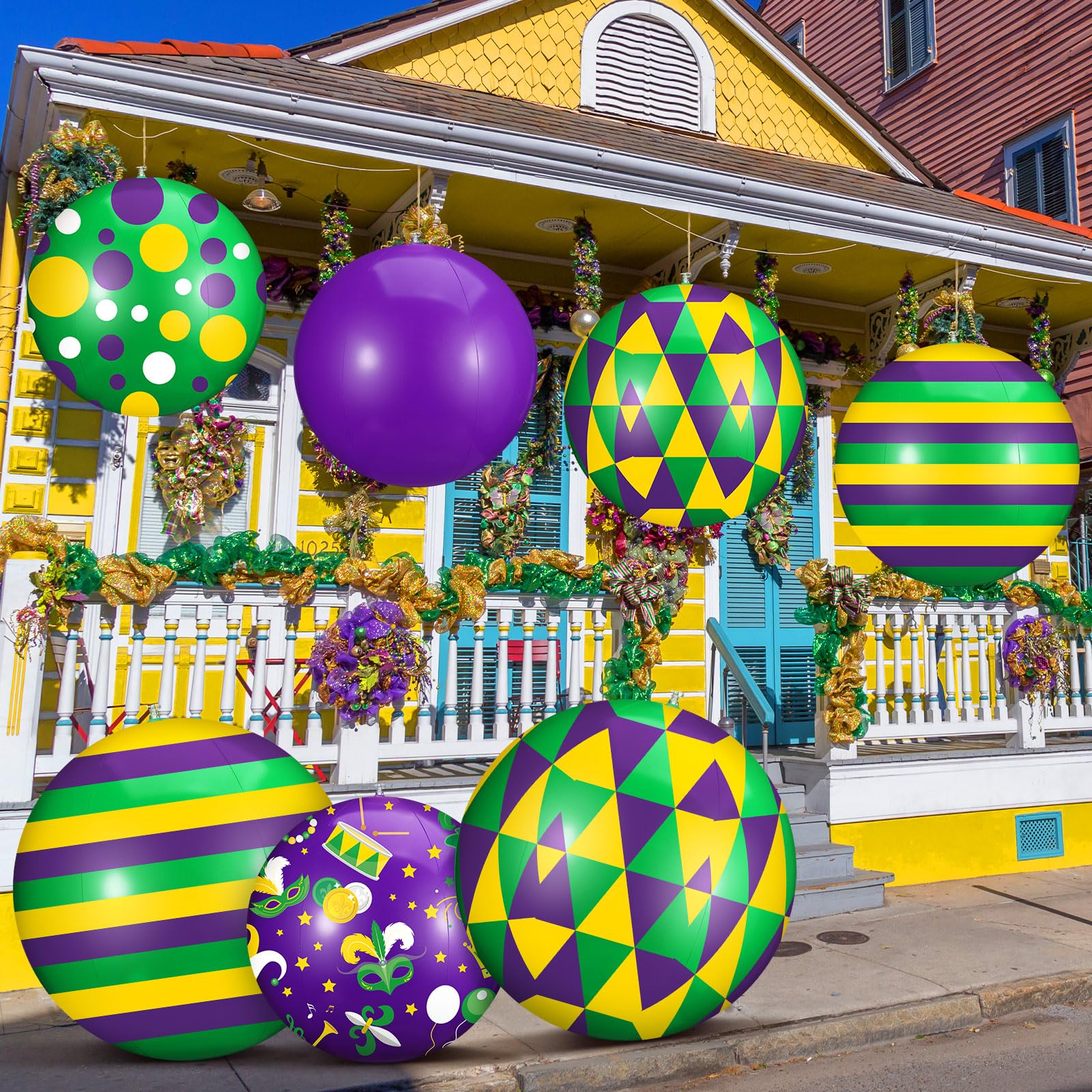 Jetec inflatables hung on a porch displaying easy installation and entrance decoration benefit