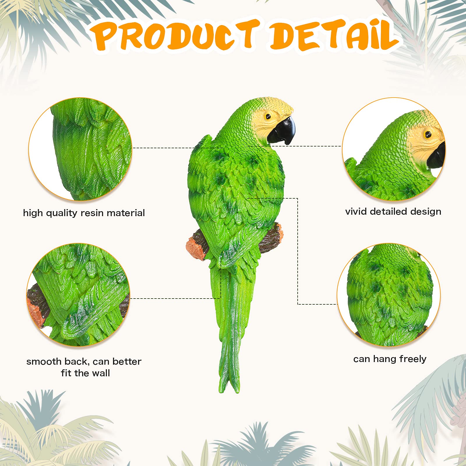 Jetec parrot hanging on tree demonstrating easy installation and outdoor charm