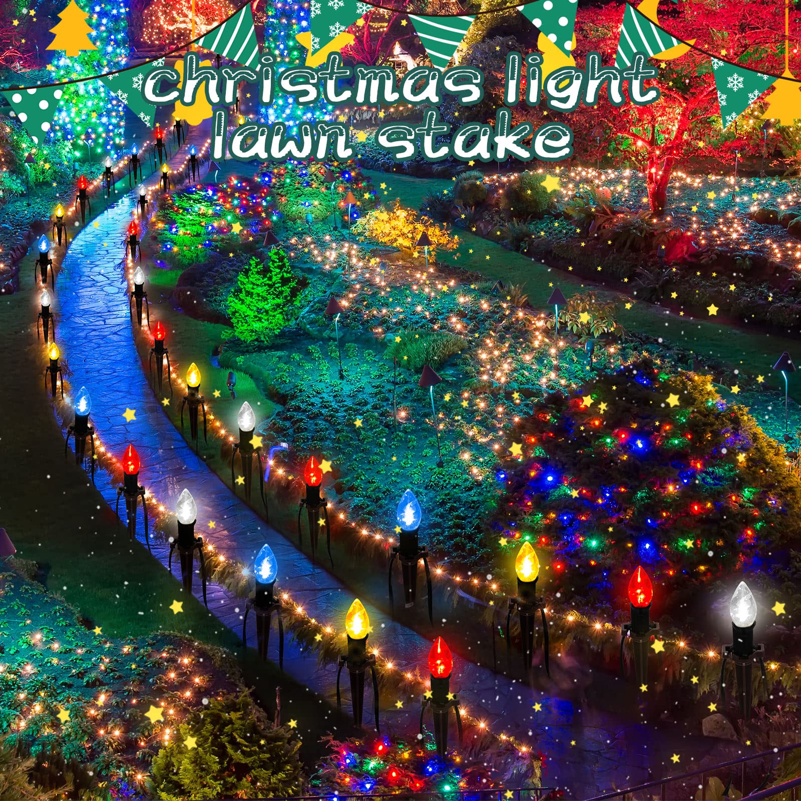 Jetec stakes lined along sidewalk, tidy illuminated pathway benefit