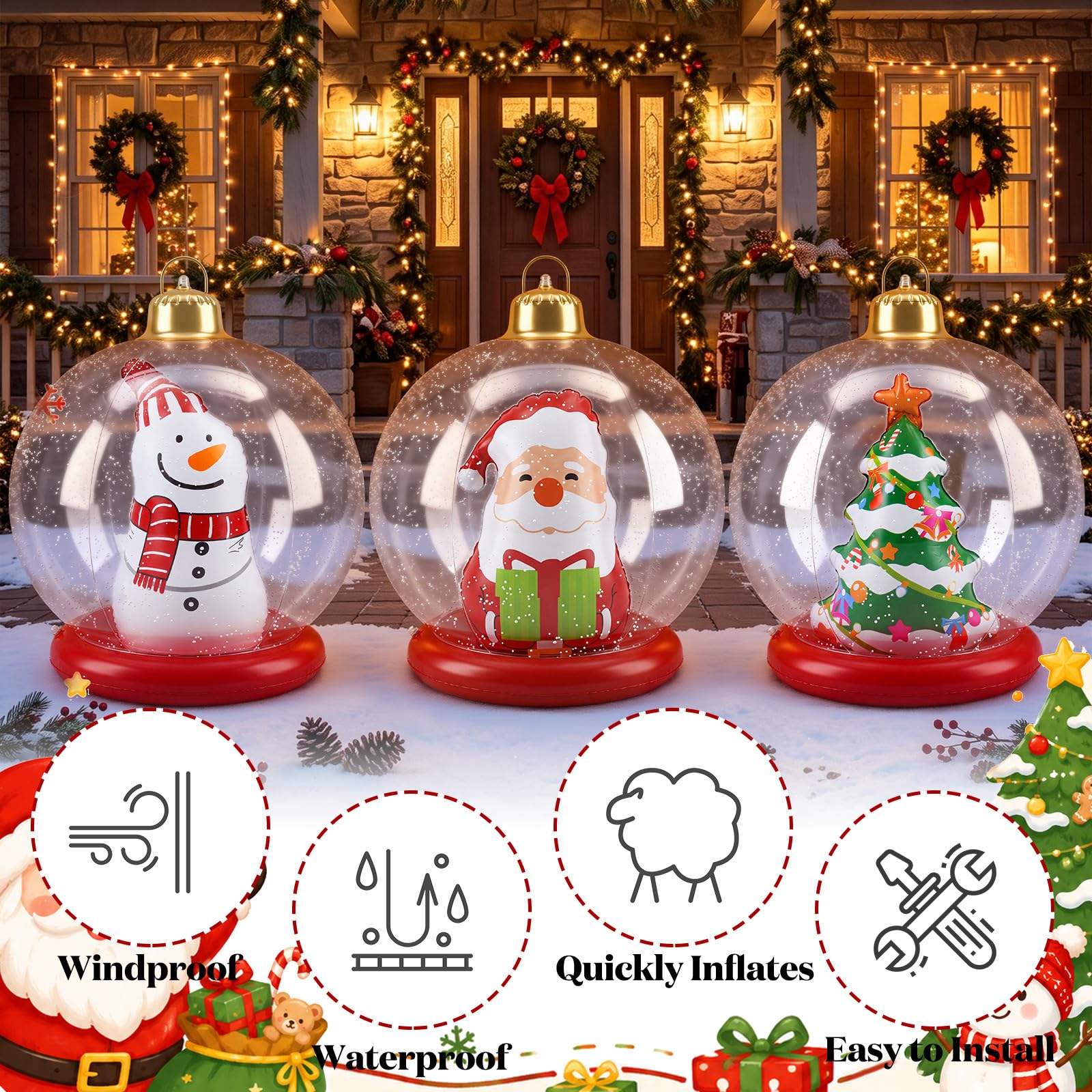 Jetec side view of Christmas tree inflatable illustrating size and color