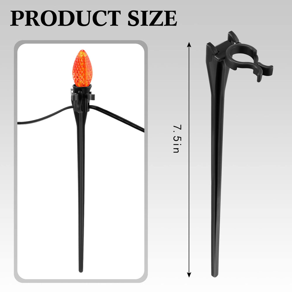 Jetec stake holding a C9 bulb illustrating stable bulb support benefit