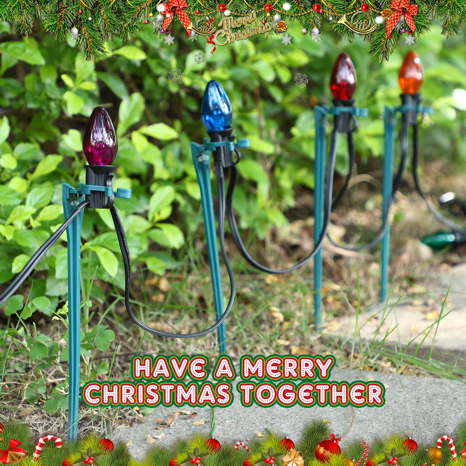 Jetec stakes lining a sidewalk showing uniform spacing and clean holiday look