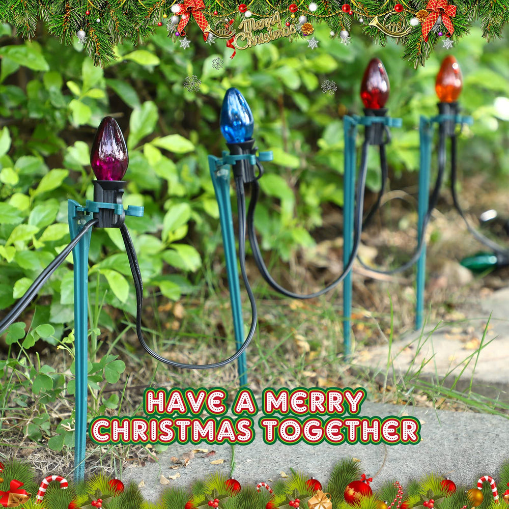 Jetec stakes lining a sidewalk showing uniform spacing and clean holiday look