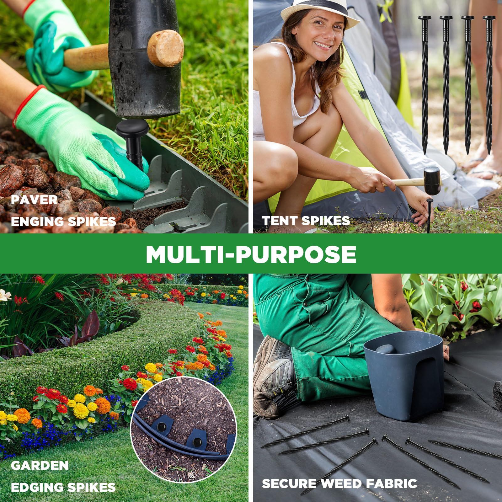 Jetec stakes holding landscape fabric down to prevent wrinkles and lift