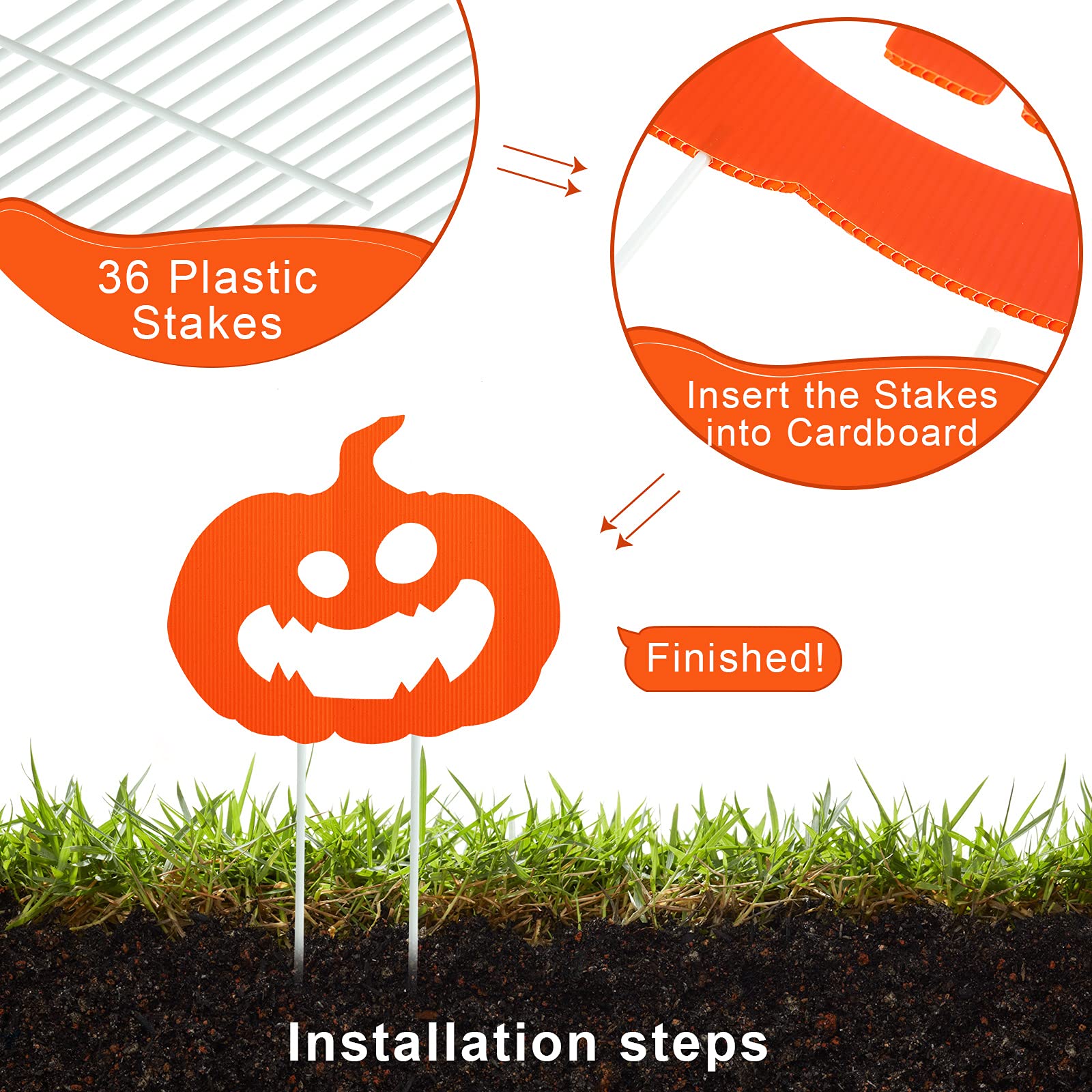 Jetec pumpkin signs lining driveway for visible Halloween display