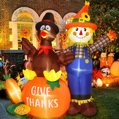 JETEHO front view of turkey and scarecrow train showing festive curb appeal