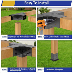 JEXALINE bracket mounted to 4x4 post on patio demonstrating sturdy outdoor support