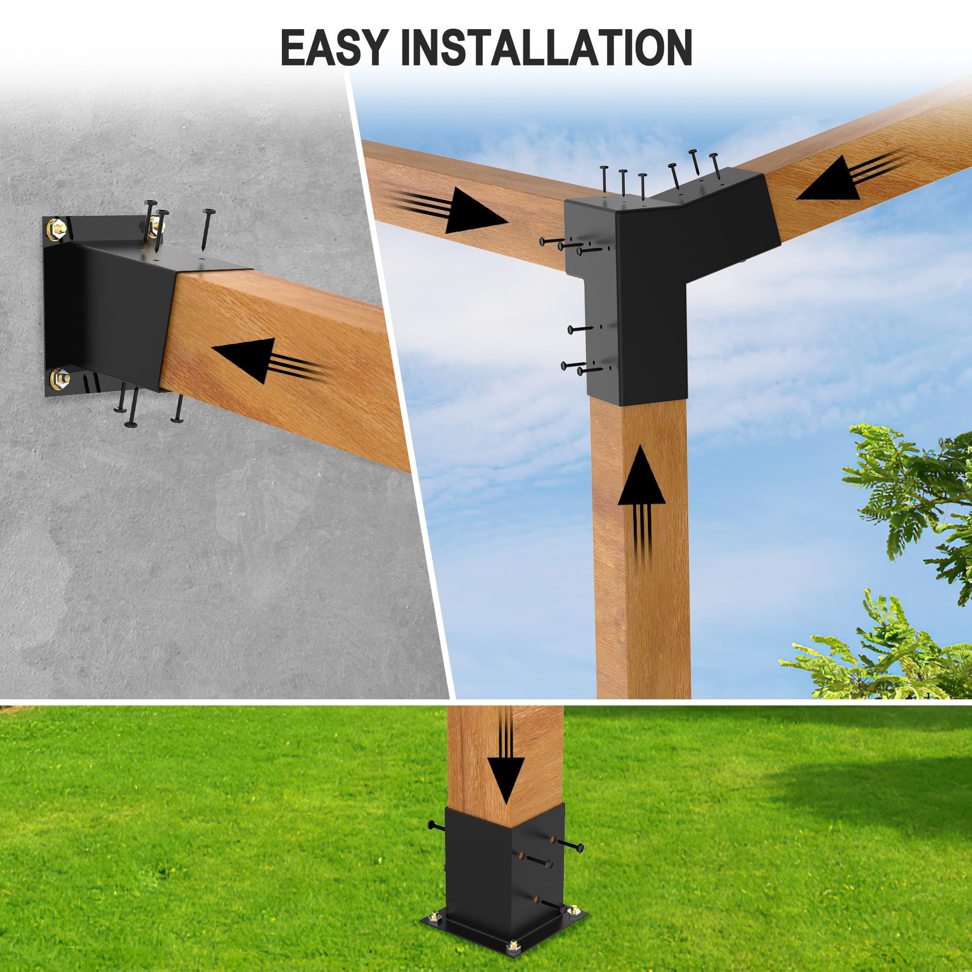 JEXALINE bracket beside a 4x4 post to show scale and fit for correct sizing