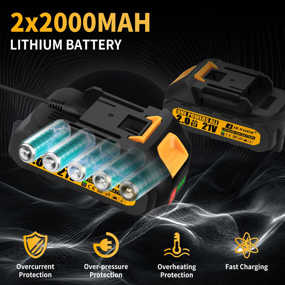 JEXUGK batteries and fast charger included for extended runtime