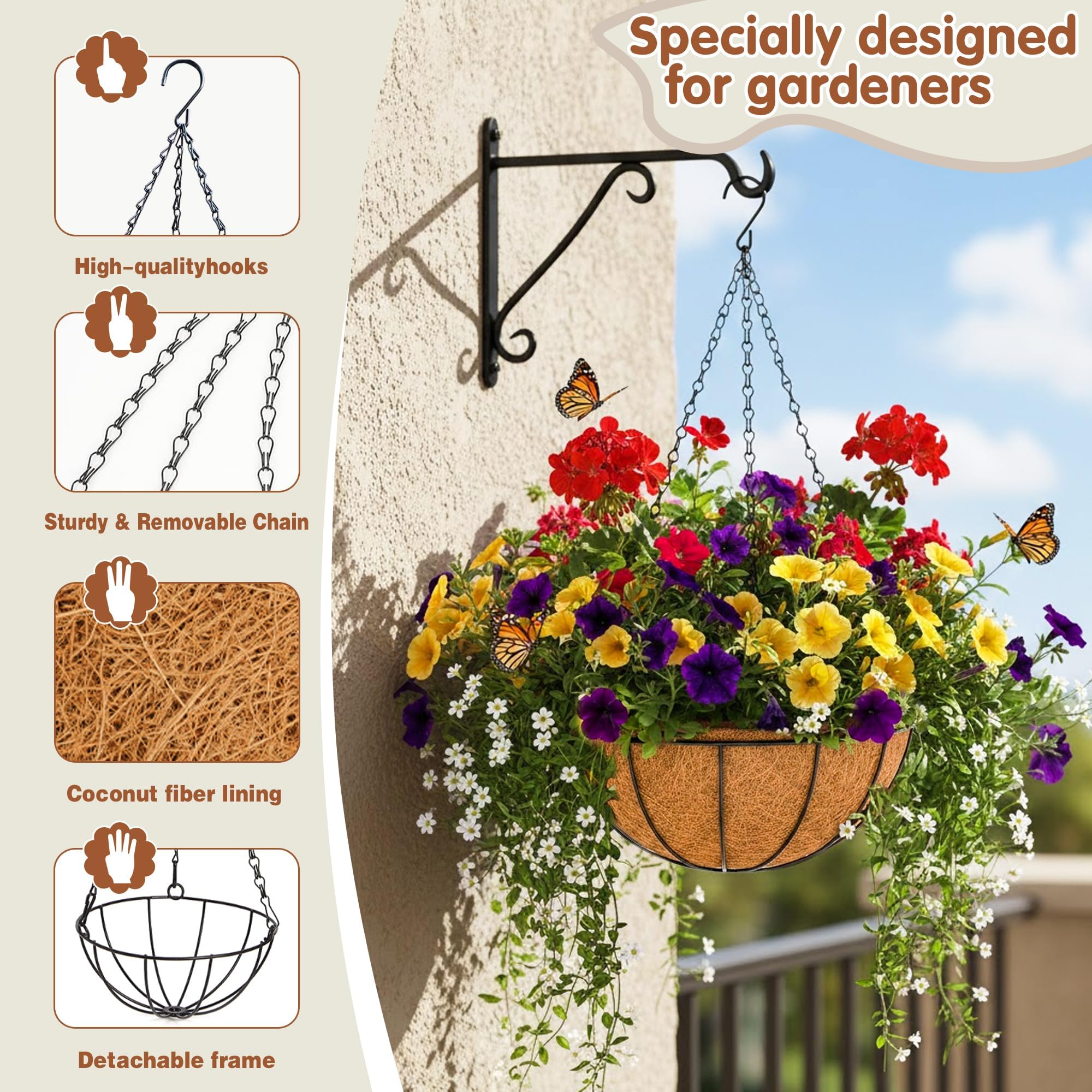 JFFLYIT baskets filled with colorful flowers for instant garden decor
