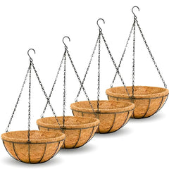 JFFLYIT front view of four metal hanging baskets showing rustic finish and shape