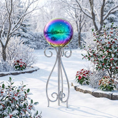 JforSJizT gazing ball placed in garden enhancing plant colors and focal interest