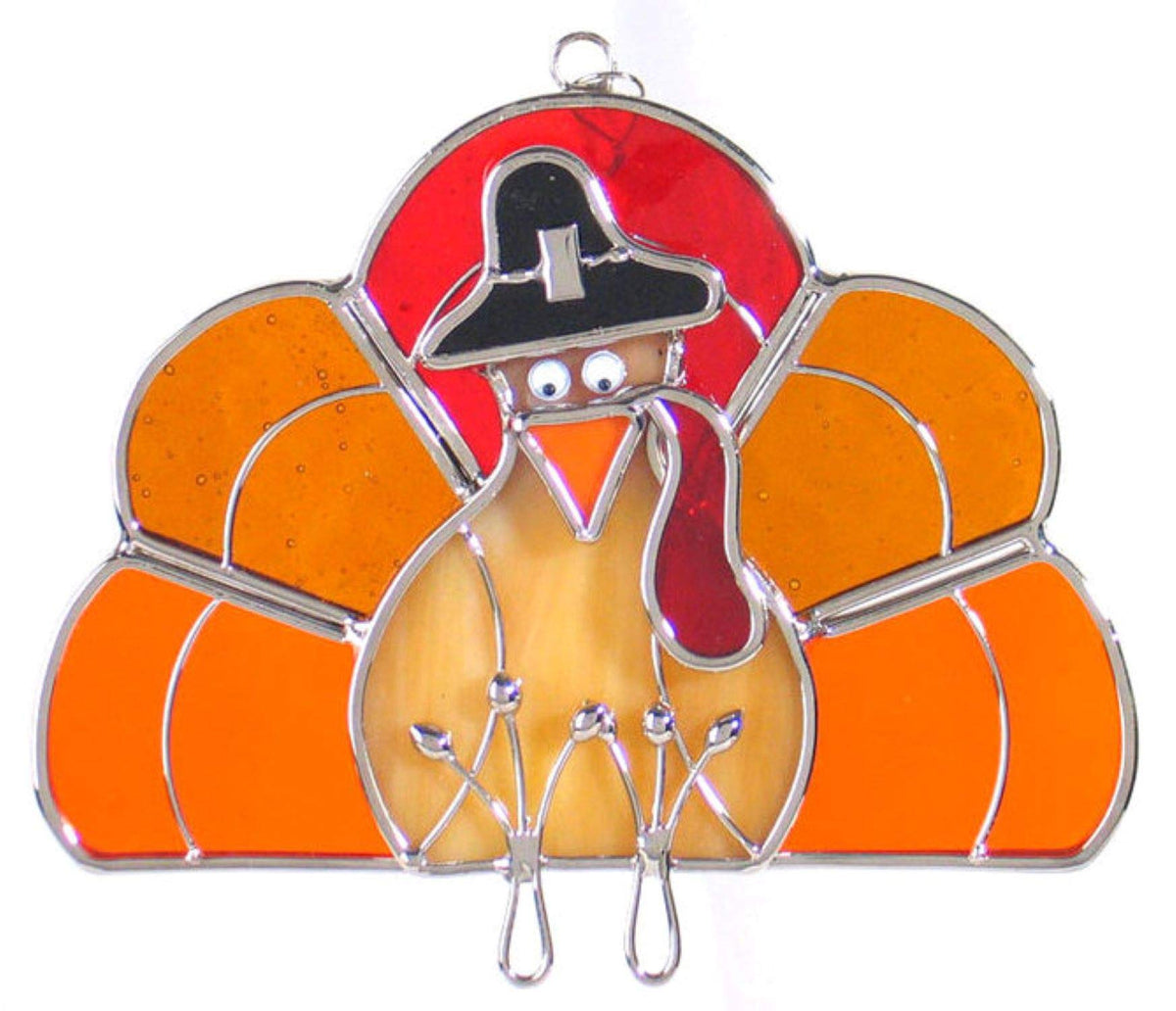 JGS turkey suncatcher front view showing autumn colors and silver finish, enhances seasonal decor