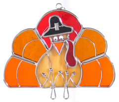 JGS turkey suncatcher front view showing autumn colors and silver finish, enhances seasonal decor