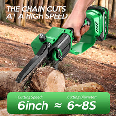 JIARUISI close-up of chain and 6-inch bar highlighting sharp teeth for precise cuts
