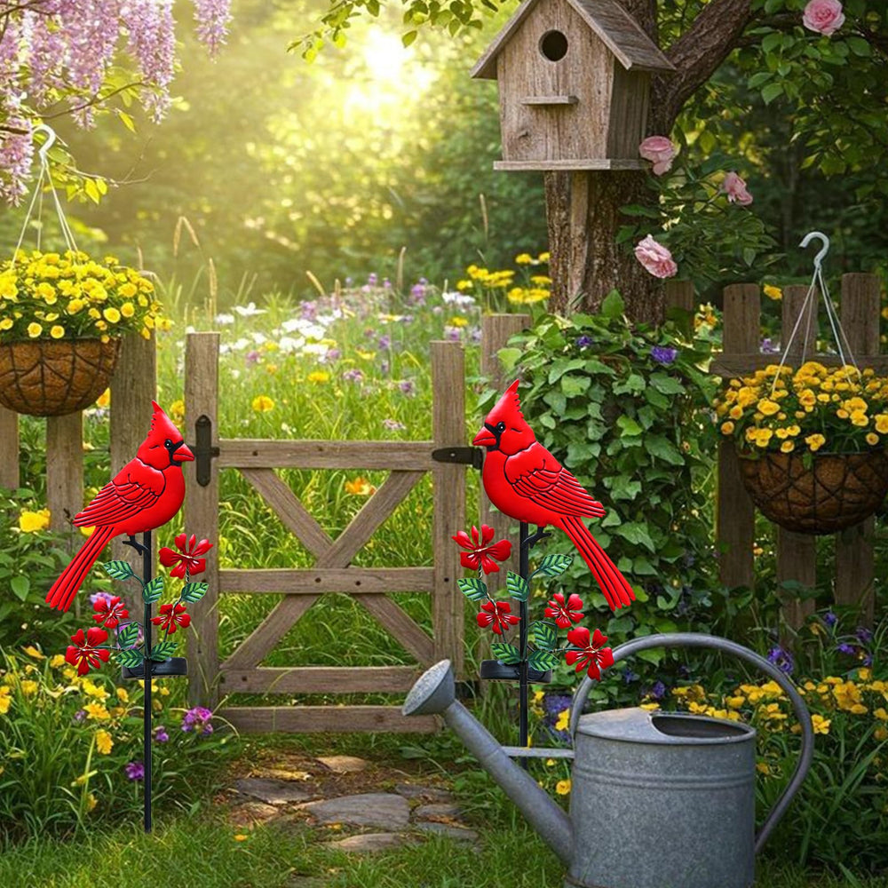 Jiasku cardinal on balcony planter adds charm and soft evening illumination